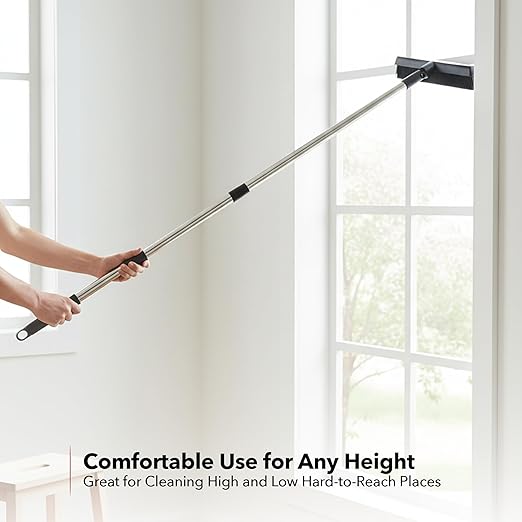 OVENTE Carpet Rake Rubber Broom for Pet Hair Removal with Squeegee, Detailing Lint Fur Remover Brush, Dustpan and 50” Handle, Cleaning Tools Set for Rug, Hardwood Floor, Tile and Window, Grey CT2504GY