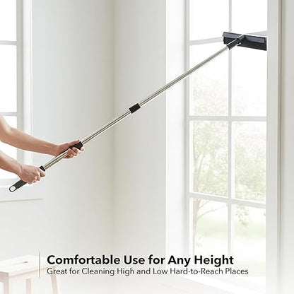 OVENTE Carpet Rake Rubber Broom for Pet Hair Removal with Squeegee, Detailing Lint Fur Remover Brush, Dustpan and 50” Handle, Cleaning Tools Set for Rug, Hardwood Floor, Tile and Window, Grey CT2504GY