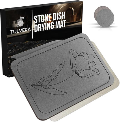 Stone Dish Drying Mat for Kitchen Counter – Diatomaceous Earth Drying Mat | Fast-Absorbing, Minimalist Design, Durable Diatomite | Non-Slip, Heat Resistant, Easy-to-Clean | USA Brand | 15.7”x11.8”