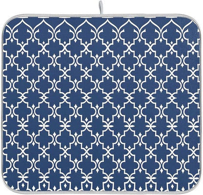 Super Absorbent Dish Drying Mat Microfiber Fast-Drying Dish Mat 16" x 18" Kitchen Dish Drying Pad Watercolor Cute Navy Blue Moroccan