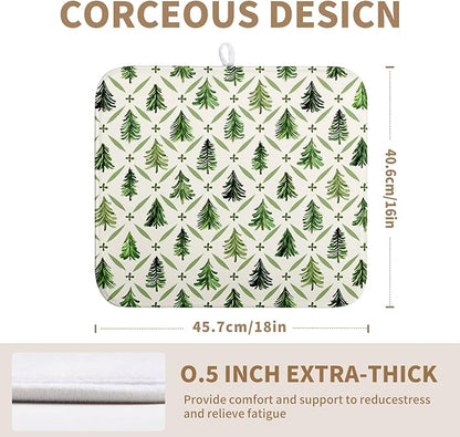Christmas Dish Drying Mat for Kitchen Counter 16x18 Inch Sage Green Xmas Tree Drying Mats Winter Holiday Dish Drainer Pad Microfiber Absorbent Dish Draining Mat for Coffee Bar