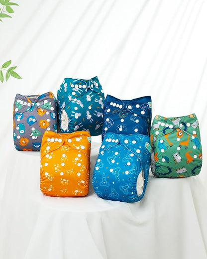 ALVABABY Baby Cloth Diapers 6 Pack with 12 Inserts Cloth Diaper Covers Adjustable Washable Reusable for Baby Girls and Boys