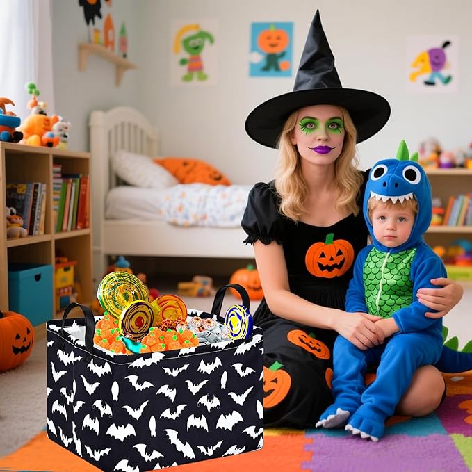 MAIZMZ Halloween Storage Basket Pumpkin Ghost Gift Basket for Kids Foldable Toy Box Waterproof Organizer Bin Laundry Nursery Hamper for Home Office Dorm Closet Shelf