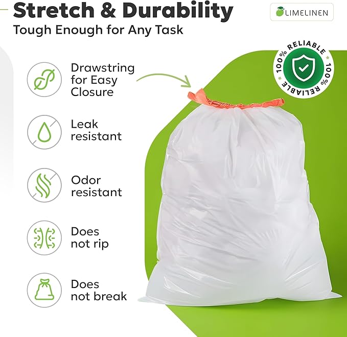 LIMELINEN Tall Kitchen Trash Bags with Drawstring, 800 Count, 13-gallon Trash Bag of 0.9 mil Thickness, Leak and Odor-Resistant, Heavy-Duty Plastic Garbage Bags for Home and Commercial Use
