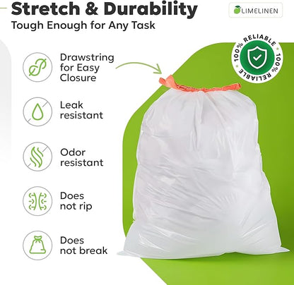 LIMELINEN Tall Kitchen Trash Bags with Drawstring, 400 Count, 13-gallon Trash Bag of 0.9 mil Thickness, Leak and Odor-Resistant, Heavy-Duty Plastic Garbage Bags for Home and Commercial Use