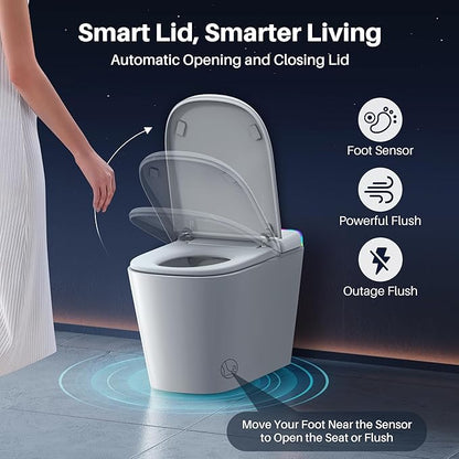 Luxury Smart Toilet with Built-in Tank & Bidet– Ultra-Quiet 4s Flush, Foam Shield for Splash-Free, Auto Open/Close Lid, Foot Sensor, Dual User Memory, 12” Rough-In One-Piece Elongated(ZY760A)