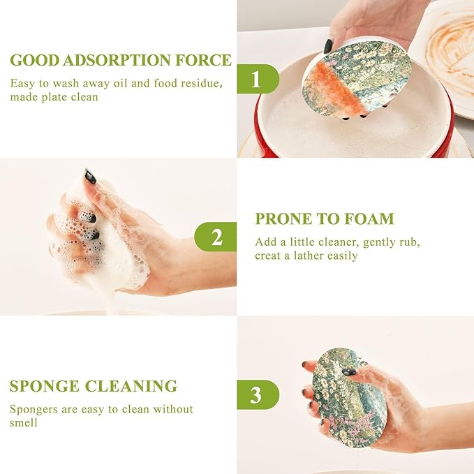 Herbal Wildflower Kitchen Scrub Sponges, Pop-up Kitchen Cleaning Sponges Reusable Dish Washing Sponges for Bathroom Household Cleaning 3 Pack - Non Scratch Scrubber