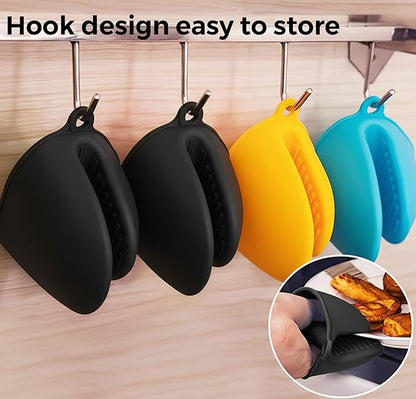 1 Pair Black,Mini Silicone Oven Gloves, Mini Finger Protector Pot Holder for Kitchen,Cooking,Baking,BBQHeat Resistant Gloves，can be Washed in The Dishwasher