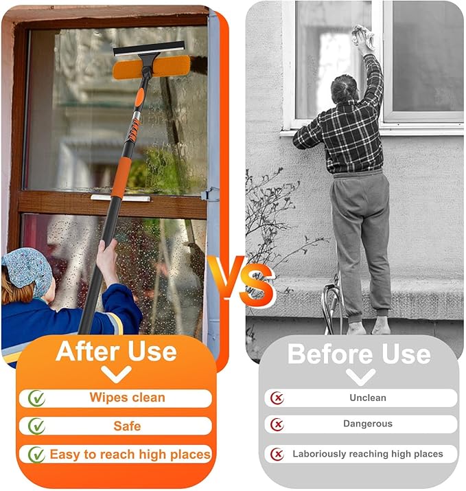 LAANPOLE 26FT High Reach Duster Cleaning Kit with Extension Pole, High Ceiling Fan Cleaner Duster Tool for Fan Blades, Window Washing Kit with Microfiber Feather Duster & Window Squeegee