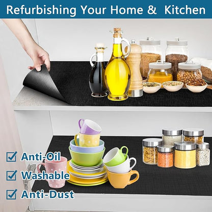 Self Adhesive Shelf Liner, Peel and Stick Drawer Liner Waterproof Contact Decor Liner with Grain Texture for Kitchen Walls Cabinets, Bedroom Classroom, Cover Book (Black, 23.6 x 118.1 inches)