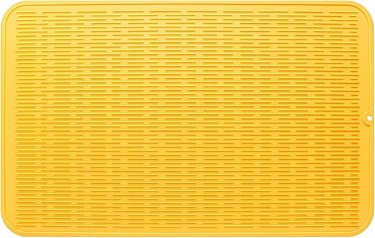 MicoYang Silicone Dish Drying Mat for Multiple Usage,Easy clean,Eco-friendly,Heat-resistant Silicone Mat for Kitchen Counter or Sink,Refrigerator or Drawer Liner Yellow 3XL 28 inches x 18 inches