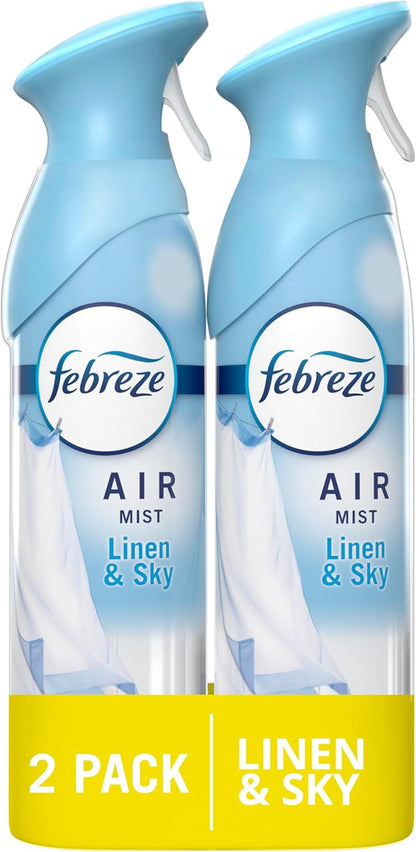 Febreze Air Mist Air Freshener Spray, Odor-Fighting Room Spray, Air Fresheners for Home and Bathroom and Kitchen, Aerosol Can, Linen & Sky Scent, 8.8oz (Pack of 2)