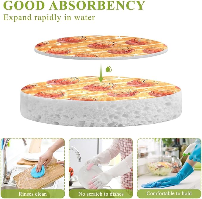 Basketball Kitchen Scrub Sponges, Pop-up Kitchen Cleaning Sponges Reusable Dish Washing Sponges for Bathroom Household Cleaning 3 Pack - Non Scratch Scrubber