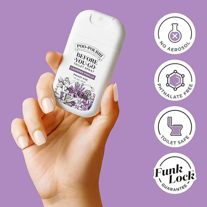 Poo-Pourri Before-You-Go Pocket Toilet Spray, Travel Essentials, Lavender Vanilla, 1 Fl Oz, Up to 50 Uses, On-The-Go Bathroom Odor Deodorizer with Essential Oils, TSA Approved Size