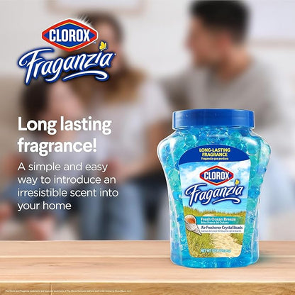 Clorox Fraganzia Crystal Beads Air Freshener, Long Lasting Room Deodorizer and Odor Eliminator Gel Beads to Freshen Home, Car, or Office, Fresh Ocean Breeze Scent, 12 Fl Oz - 2 Pack