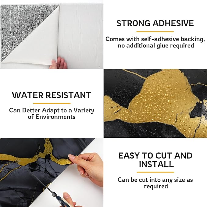 30 Sheets Marble-Effect Peel and Stick Backsplash, Self-Adhesive PVC Foam Wall Panels for Kitchen Backsplash, Bathroom, 11.8" x 11.8"