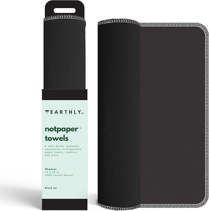 Reusable Paper Towels - 10 Pack - Roll of Washable Cotton Cloth Paper Towels - Paperless Reusable Napkins Cloth Washable - Absorbent + Long Lasting - Zero Waste Products - (Black Tie)