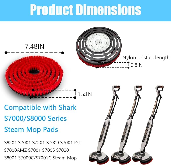 Steam Mop Pads Replacement Brush Head for Shark Steam Mop S7000 S7201 S8001 S8201 Series, Scrub Mop Pads Deep Cleaning for Hard/Tile Floors-2 Red/2 Grey