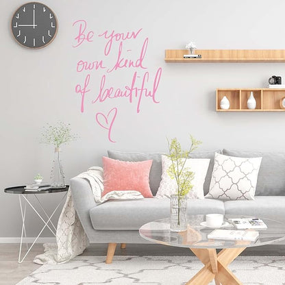 Wall Stickers Inspirational Quote, Wall Decals Peel and Stick, Be Your Own Kind of Beautiful Quote Art Lettering Wall Stickers for Girls Bedroom Living Room Office Home Background Decoration(Pink)