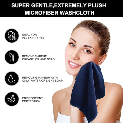 SINLAND Microfiber Facial Cloths Fast Drying Washcloth 12inch x 12inch (Pack of 10, Navy Blue)