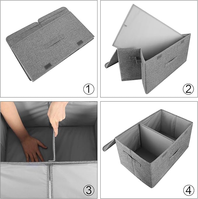 2 Pack Storage Boxes with Lids and Handles, Collapsible Linen Storage Bins Organizer Containers Baskets Cube with Removable Divider for Home Bedroom Closet Office (Green, Small)