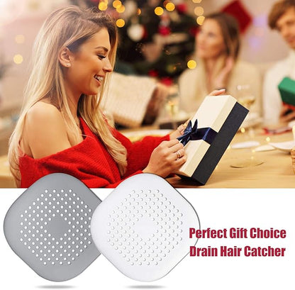 Hair Drain Catcher,Square Drain Cover for Shower Silicone Hair Stopper with Suction Cup,Easy to Install Suit for Bathroom,Bathtub,Kitchen 2 Pack (Grey White)