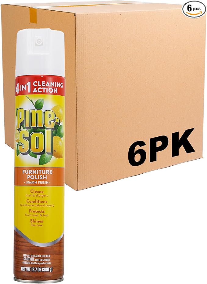 Pine-Sol Furniture Polish Aerosol, Lemon Scent - Wood Furniture Polish Spray Gives You A Powerful Clean You Can Trust - 12.7 Ounce - 6 Pack
