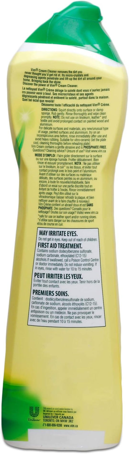 Vim (Cif) Cream Multi Purpose Cleaner with Micro Crystals, Lemon Scent - 16.9 Fl Oz / 500 mL x 2 Pack