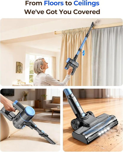 N8 Cordless Vacuum Cleaner,Lightweight Stick Vacuum with Powerful Suction,2200mAh Battery,40 Mins Runtime,Self-Standing,Rechargeable Vacuum Cleaners for Home Hardwood Floor Carpet Pet Hair (Ocean)