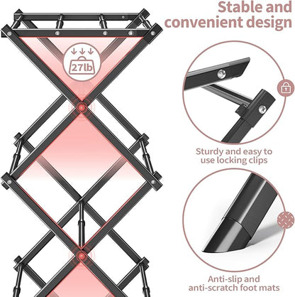APEXCHASER Clothes Drying Rack, 3-Tier Laundry Drying Rack for Clothes, Expandable Metal Clothing Dryer, Collapsible Towel Rack, Air Drying Rack, Black