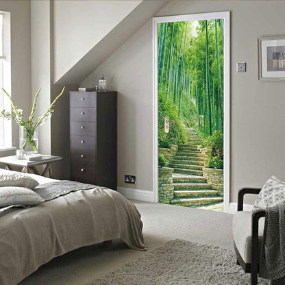 3D Door Stickers Murals Peel and Stick - Bamboo Wallpaper Self-Adhesive Decals - Removable PVC Waterproof Poster for Bedroom Living Room 31.5" x 78.7"