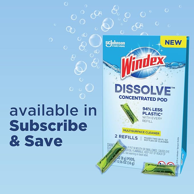 Windex Dissolve Concentrated Pods, Multisurface Cleaner, 2 Concentrated Dissolvable Refill Pods