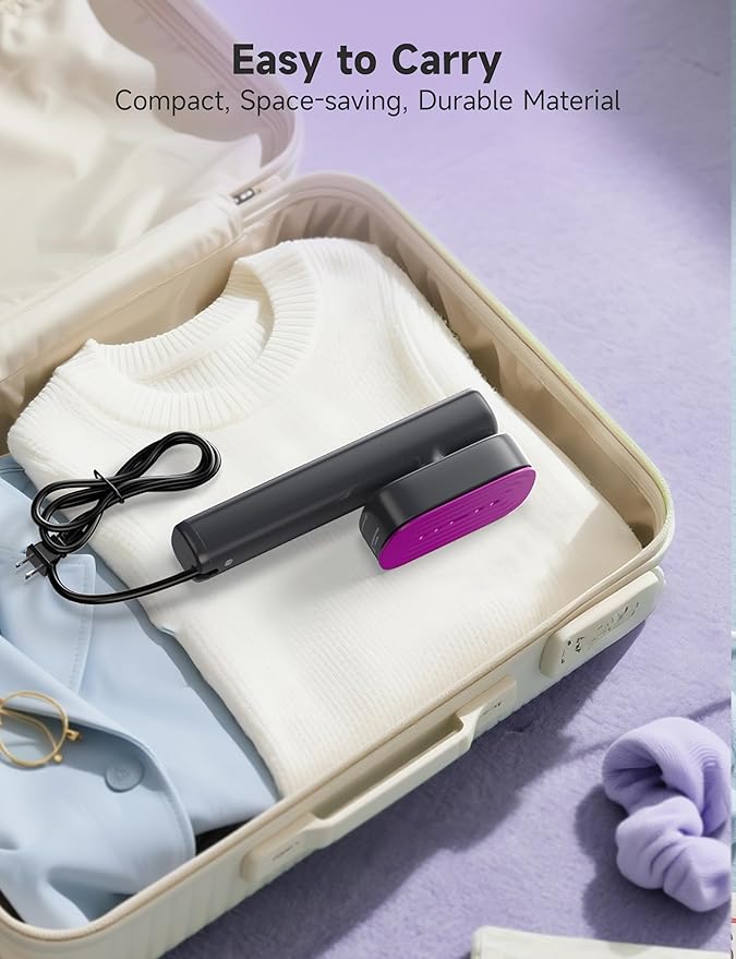 Steamer for Clothes,1200W Powerful Portable Steamer Iron,15s Fast Heat-up,100ml Tank,20 Min Continuous Steam, Wrinkle Remover for Travel, Home, Office(Grayish purple)