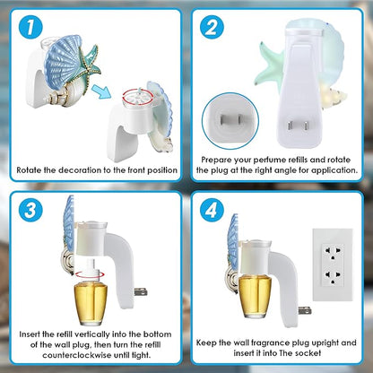 Hohean Wall Fragrance Plug in with Night Light Compatible with Bath & Body Works WallFlower Fragrance, Marine Style Essential Oil Diffuser Plug with Rotary Design (Shell Starfish Conch)