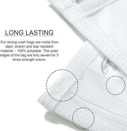 TENRAI Delicates Laundry Bags, Bra Fine Mesh Wash Bag for Underwear, Lingerie, Bra, Pantyhose, Socks, Use YKK Zipper, Have Hanger Loops (White, 1 Large & 1 Medium)