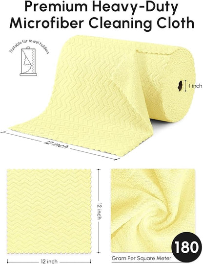 Microfiber Cleaning Cloths Roll, 75 Pack Tear Away Microfiber Towels Roll, 12" x 12" Lint Free Rags, Reusable Cleaning Cloths, Washable, Scratch Free,Ultra Absorbent Dish Rags(Yellow Ripple)