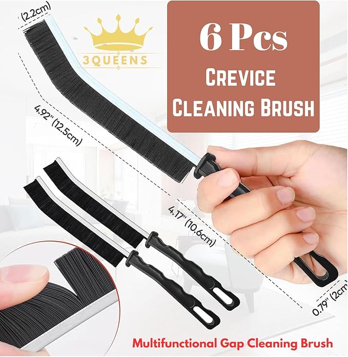6Pcs Crevice Cleaning Brush 6 Extra Hooks, Multifunctional Cleaning Tool for Home & Kitchen,Heavy-Duty Deep Cleaning Gaps Corners,Cars,HouseholdUse,Bathroom,Window, Faucet & Tile Grout Cleaner