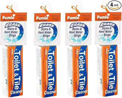 PUMIE Toilet & Tile Pumice Cleaner, Pumice Stick with Handle, Multi-Function Toilet Bowl Ring Remover by US Pumice, Bath-8, Pack of 4