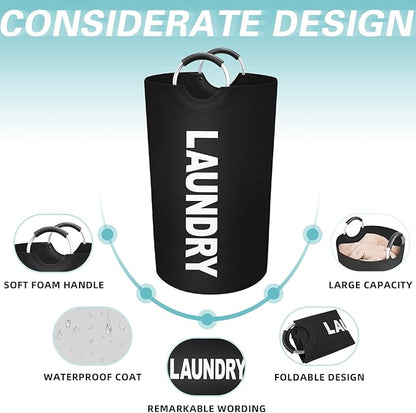 StorageRight 75L Large Laundry Basket, Laundry Hamper, Dirty Clothes Hamper for Laundry, Collapsible, Waterproof Laundry Baskets with Foam Protected Aluminum Handles for Laundry, Dorm, Family (Black)