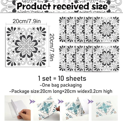 AM AMAONM 10pcs 20x20cm Removable Square Vintage Floral Pattern Tile Stickers 3D Decorative Peel and Stick Vinyl Self Adhesive Wall Tiles Decor Decals for Kitchen Backsplash Bathroom Furniture (B)