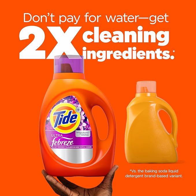 Tide Ultra Febreze Liquid Laundry Detergent, Spring and Renewal scent, 84 fl oz, 59 Loads, Laundry Detergent Liquid with All-Day Freshness