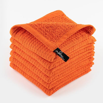 Dish Towels|Kitchen Dish Cloths Two-Sided Waffle Terry|12x12 Inches 100% Cotton Dish Rags Washing Dishes|Super Absorbent Reusable Quick Drying Dish Towels|Spring Easter Basket Decor| 6-Pc Set-Orange