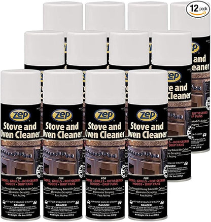 Zep Heavy-Duty Foaming Oven and Stove Cleaner - 19 oz (Case of 12) 27101 - Commercial Strength, Clings to sides, Hoods, and Racks