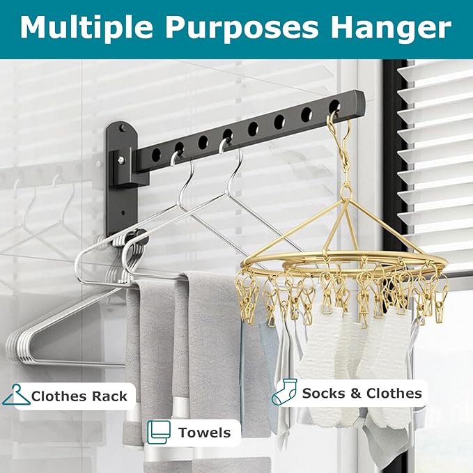 Folding Clothes Airer, 90° Rotation, Folding Clothes Airer, Wall Mounted Clothes Drying Rack, Foldable Clothes Rack for Balcony, Laundry Room, Bathroom