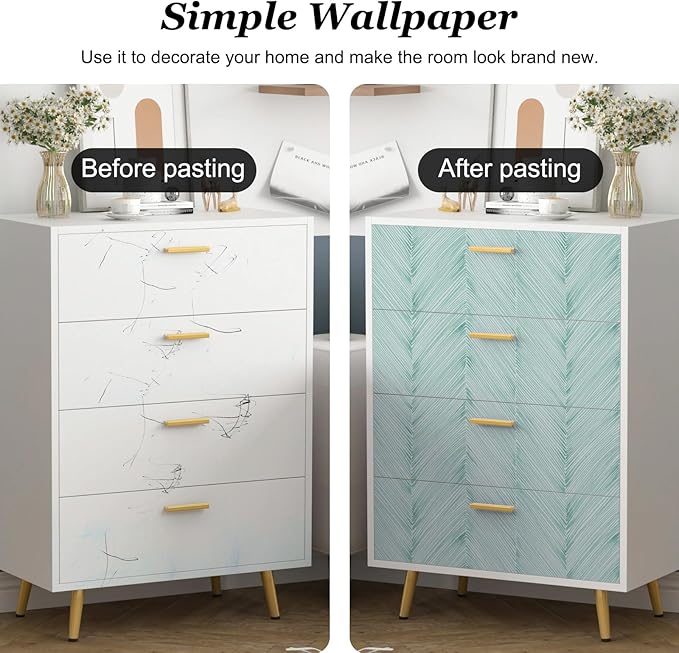 Modern Peel and Stick Wallpaper Boho Green Contact Paper 17.3"x 1200" Self-Adhesive Waterproof Neutral Wallpaper Vinyl Roll for Bathroom Bedroom Cabinets Décor