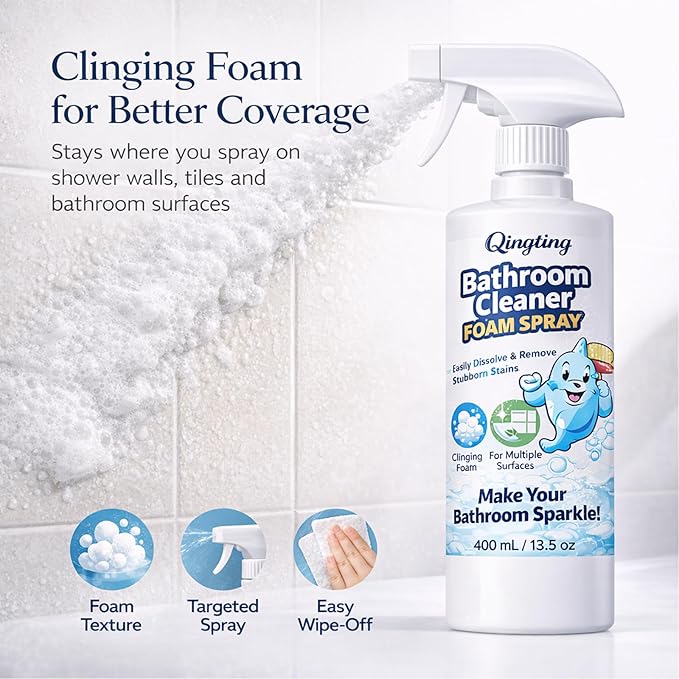 Bathroom Cleaner Foam Spray, Citric Acid Formula for Hard Water Stains & Toilet, Bathroom Surface Cleaner for Tile, Glass & Porcelain, 400 mL / 13.5 Fl Oz (1)