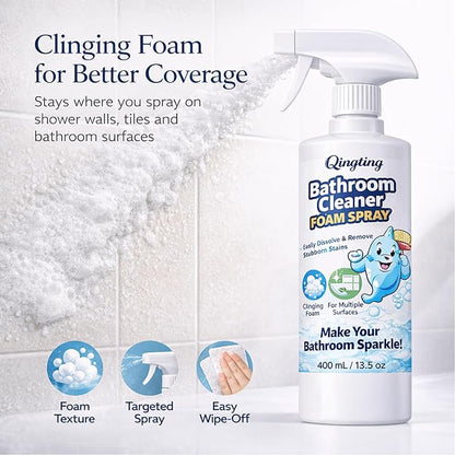 Bathroom Cleaner Foam Spray, Citric Acid Formula for Hard Water Stains & Toilet, Bathroom Surface Cleaner for Tile, Glass & Porcelain, 400 mL / 13.5 Fl Oz (1)