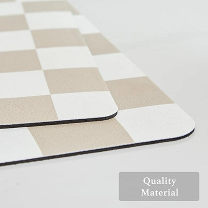 Ohocut Checkered Dish Drying Mat for Kitchen Counter, Coffee Bar Station Accessories, Retro Cute Aesthetic Modern Absorbent Drainer Mat Kitchen Drying Mat Easy Clean, Beige 12" x 19"