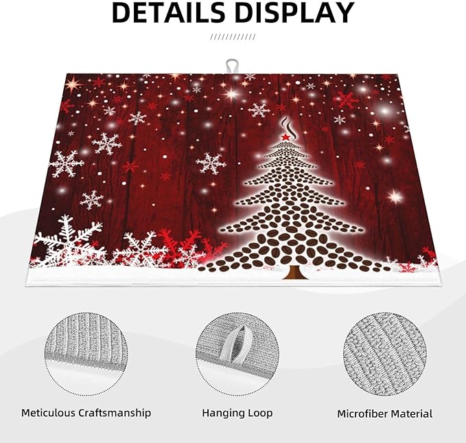 Large Dish Drying Mats For Kitchen Counter Microfiber Kitchen Drying Mat XL Draining Pad Absorbent Quick Drying Dish Mat 18x24 Inch - Christmas Tree