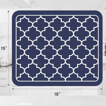 WISELIFE Dish Drying Mat Super Absorbent Drying Mat Large Dish Drying Mats for Kitchen Counter Easy Clean Dish Mat Kitchen Drying Mat15"x 18" Stylish Blue